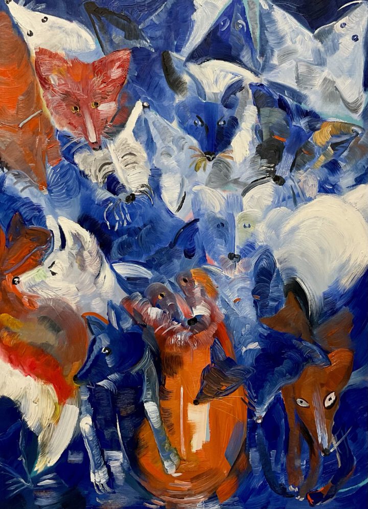 Blue, white and orange bouquet of foxes